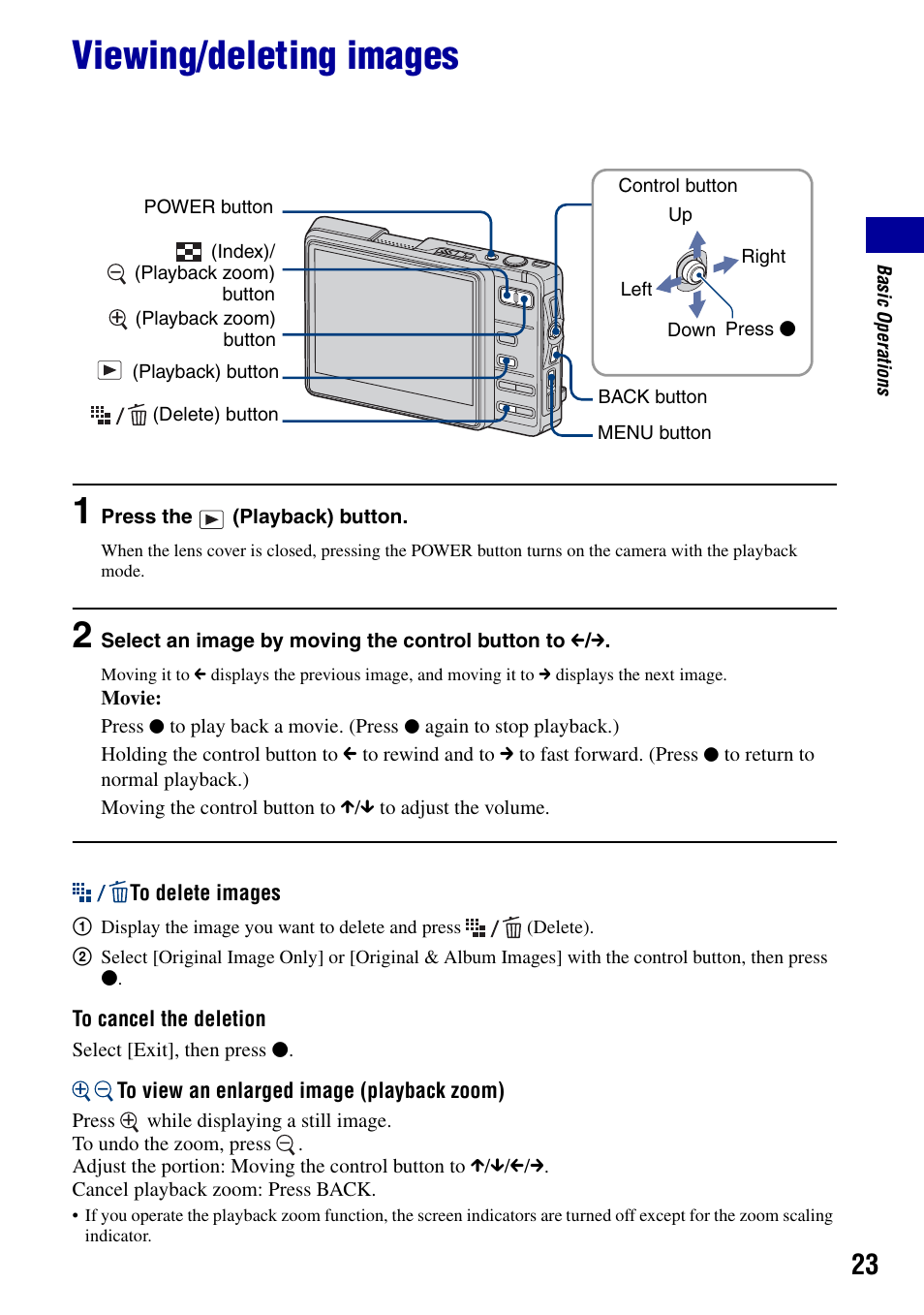 Viewing/deleting images, N (23, Tton (23) | Sony DSC-G1 User Manual | Page 23 / 125