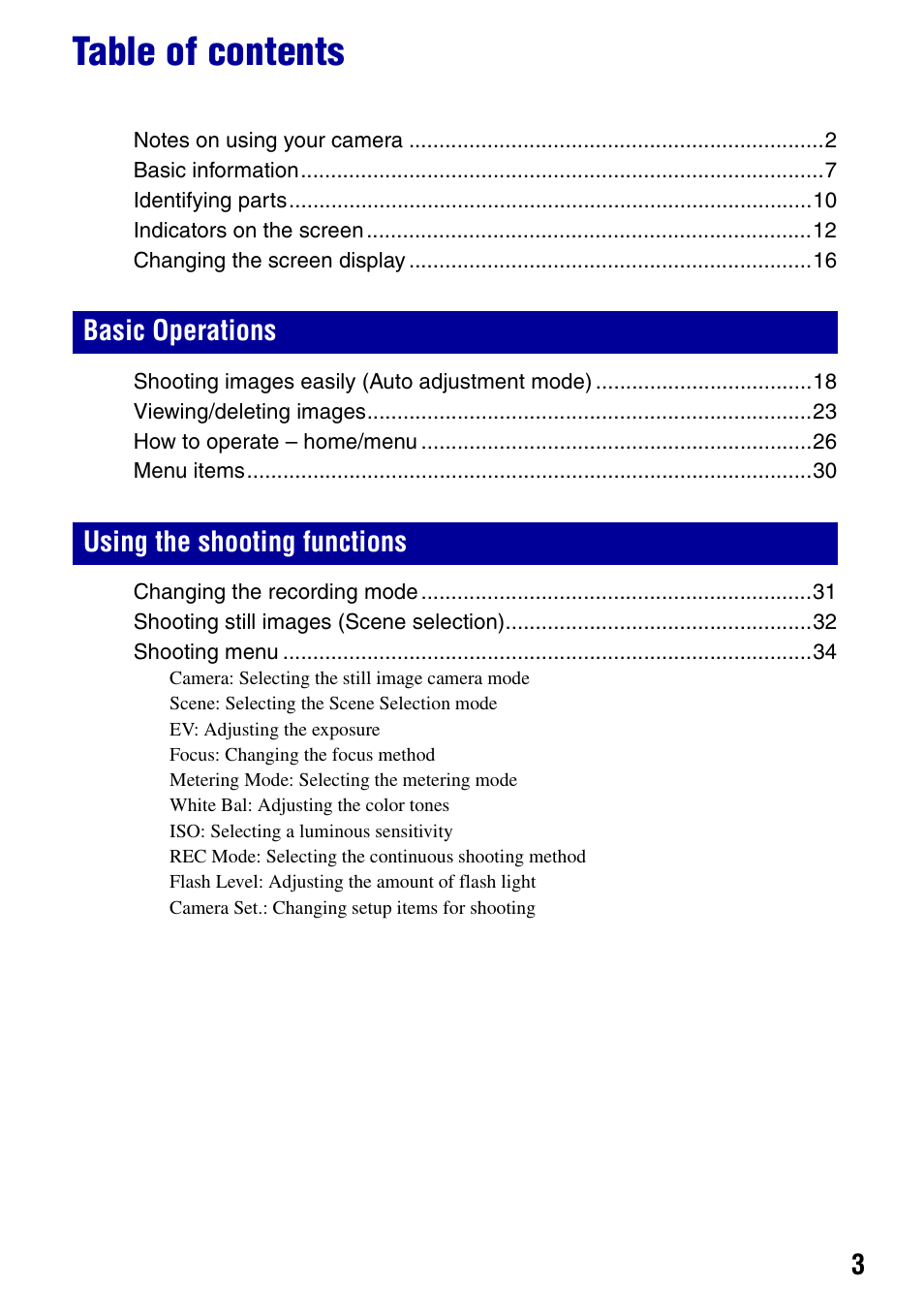 Sony DSC-G1 User Manual | Page 3 / 125