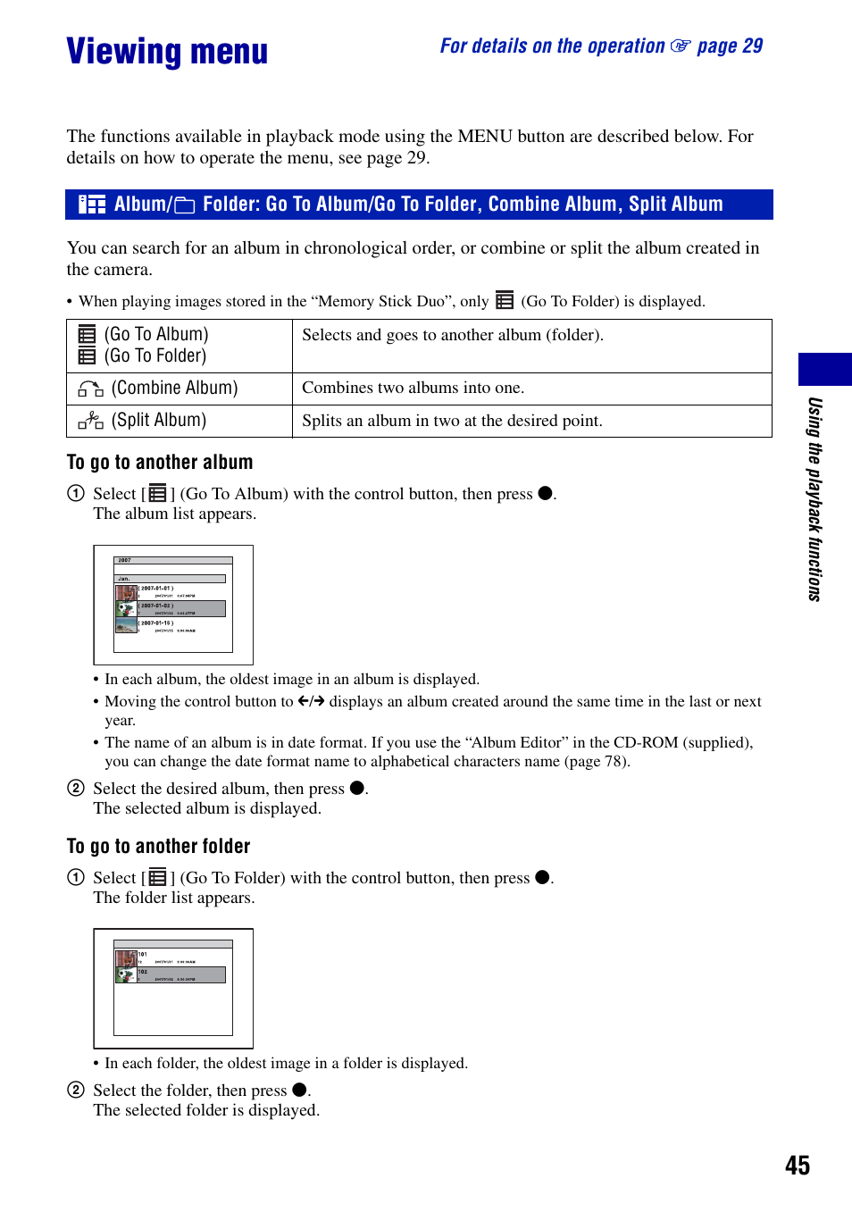 Viewing menu | Sony DSC-G1 User Manual | Page 45 / 125