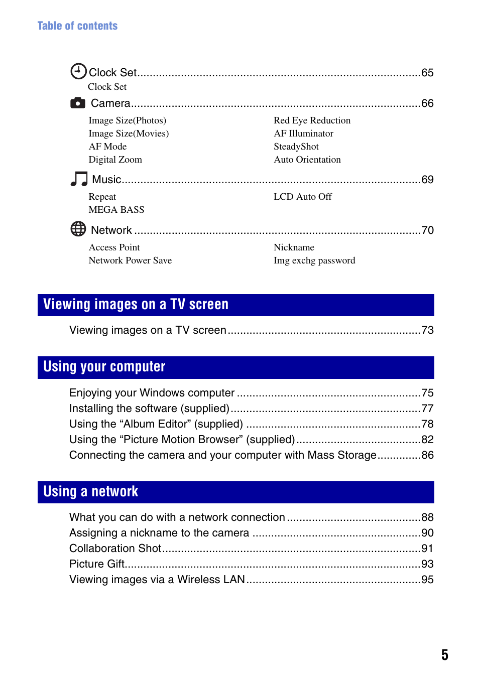 Sony DSC-G1 User Manual | Page 5 / 125