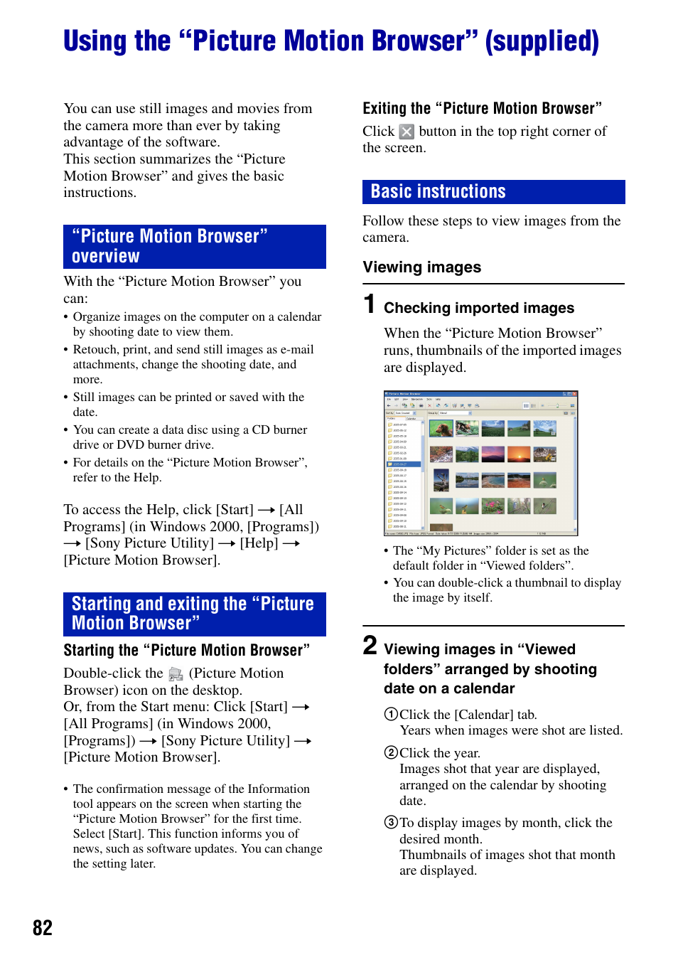 Using the “picture motion browser” (supplied) | Sony DSC-G1 User Manual | Page 82 / 125