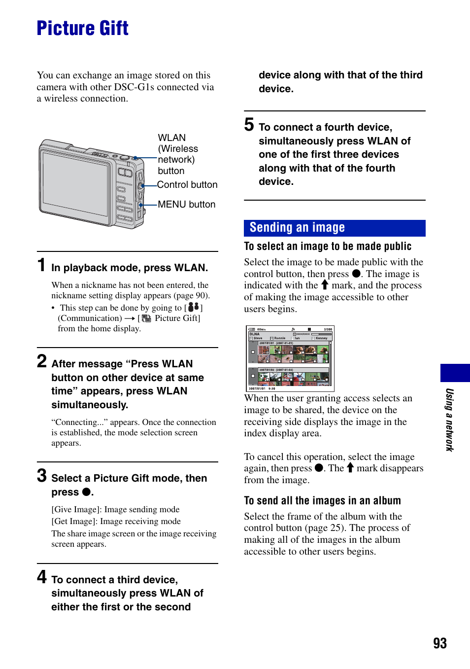 Picture gift, Sending an image | Sony DSC-G1 User Manual | Page 93 / 125