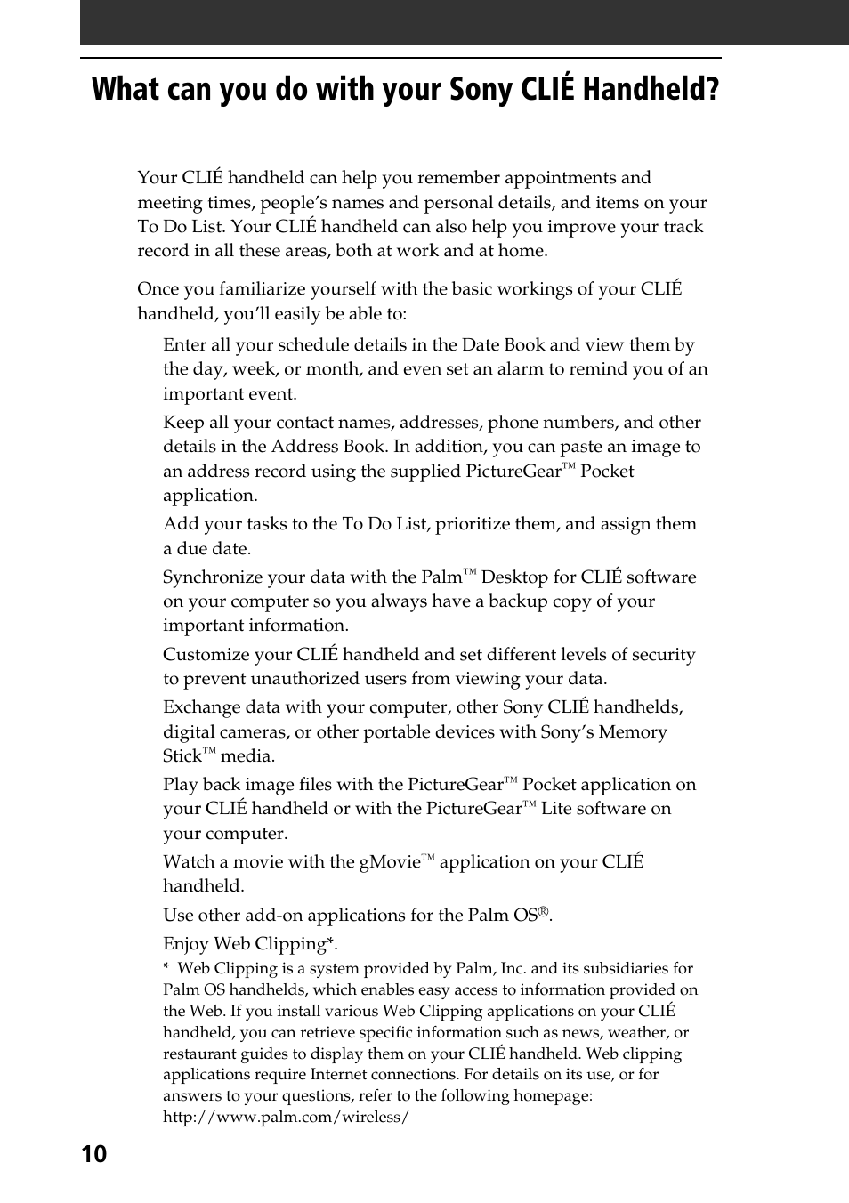 What can you do with your sony clié handheld | Sony PEG-T415 User Manual | Page 10 / 64