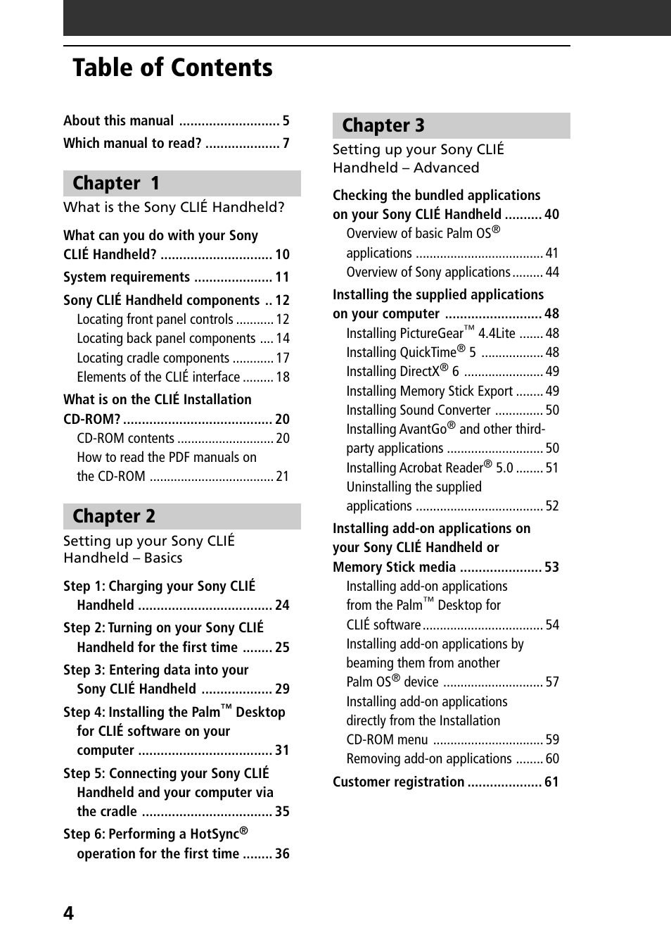 Sony PEG-T415 User Manual | Page 4 / 64