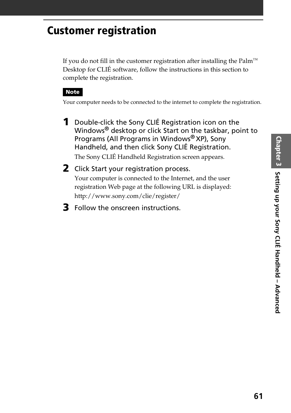 Customer registration | Sony PEG-T415 User Manual | Page 61 / 64