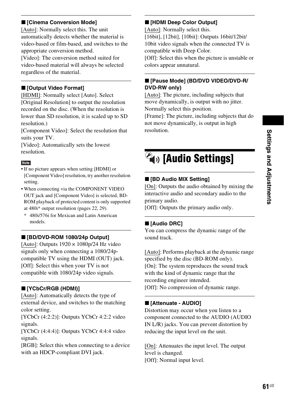 Audio settings | Sony BDV-E780W User Manual | Page 61 / 84