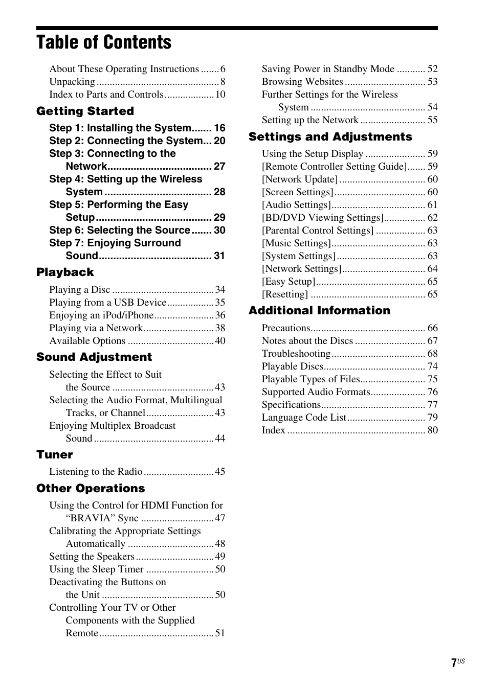 Sony BDV-E780W User Manual | Page 7 / 84