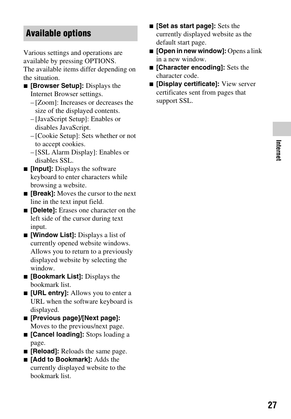 Available options | Sony BDP-BX59 User Manual | Page 27 / 44