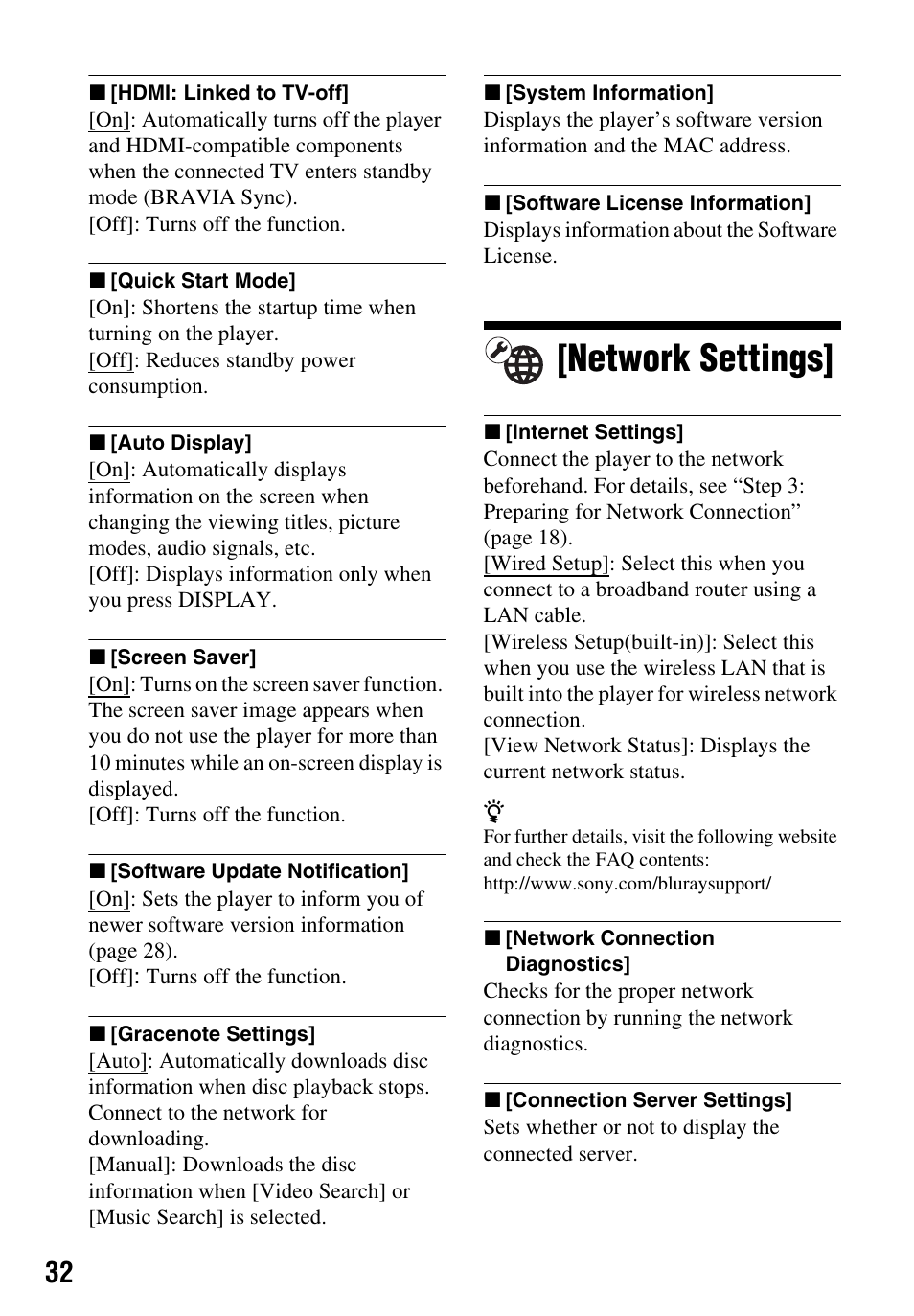 Network settings | Sony BDP-BX59 User Manual | Page 32 / 44