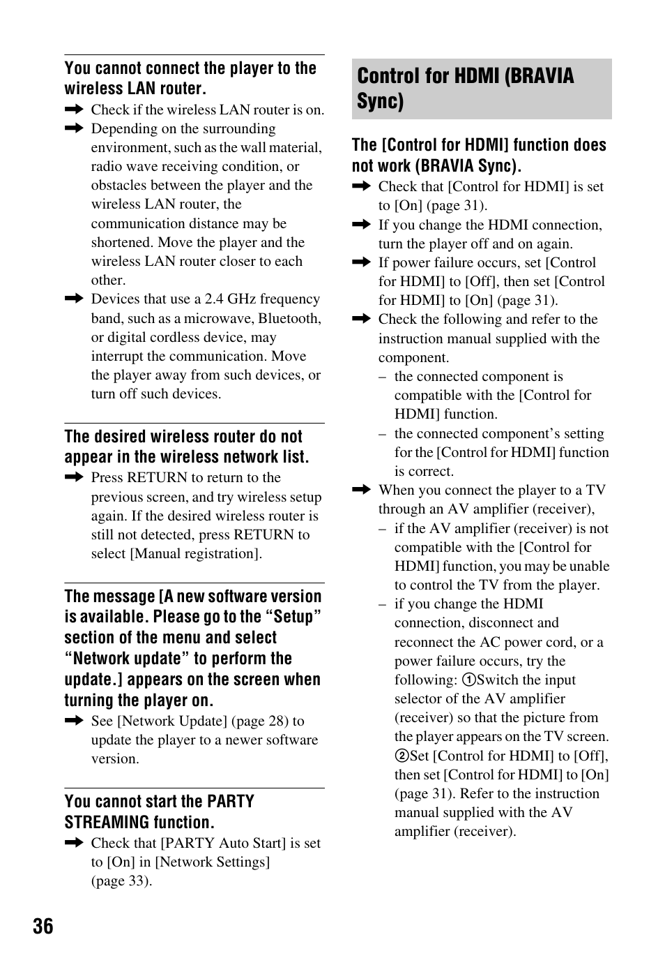 Control for hdmi (bravia sync) | Sony BDP-BX59 User Manual | Page 36 / 44