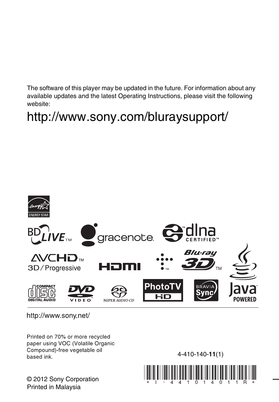 Sony BDP-BX59 User Manual | Page 44 / 44