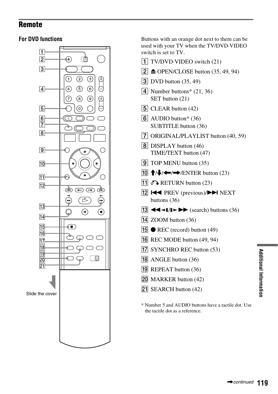 Remote | Sony RDR-VX521 User Manual | Page 119 / 132