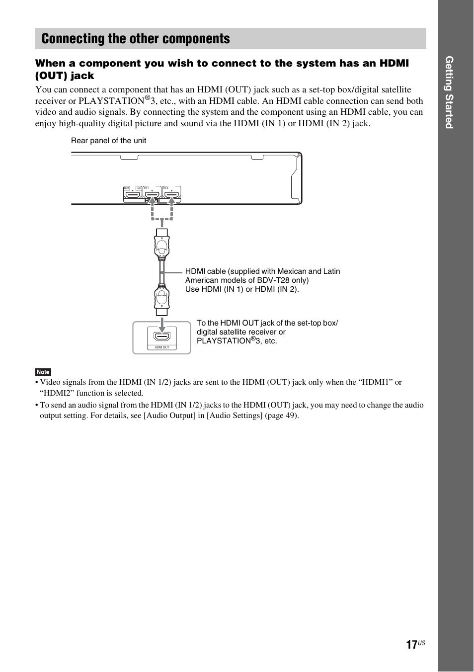 Connecting the other components, E 17) | Sony BDV-E280 User Manual | Page 17 / 68