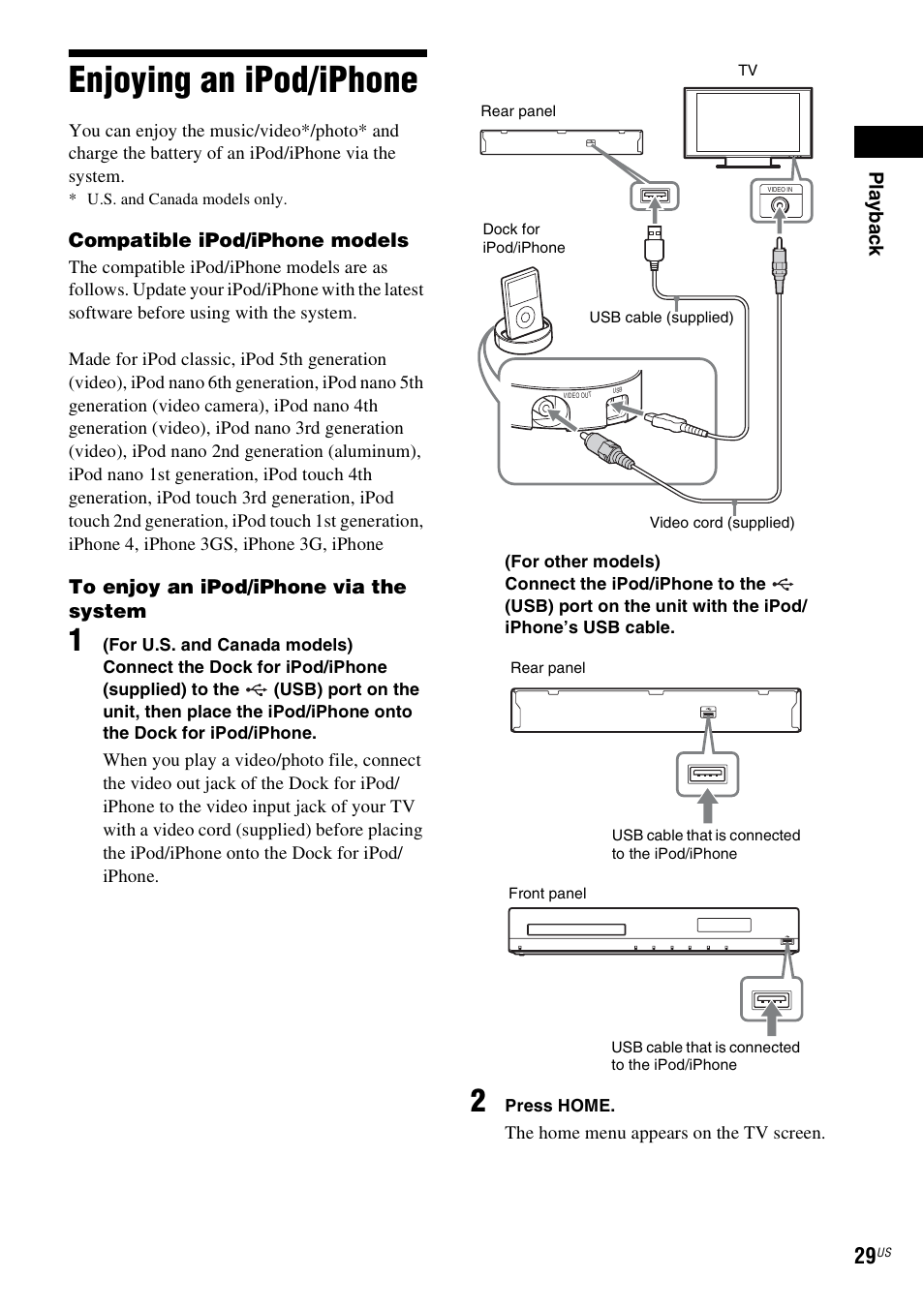 Enjoying an ipod/iphone | Sony BDV-E280 User Manual | Page 29 / 68