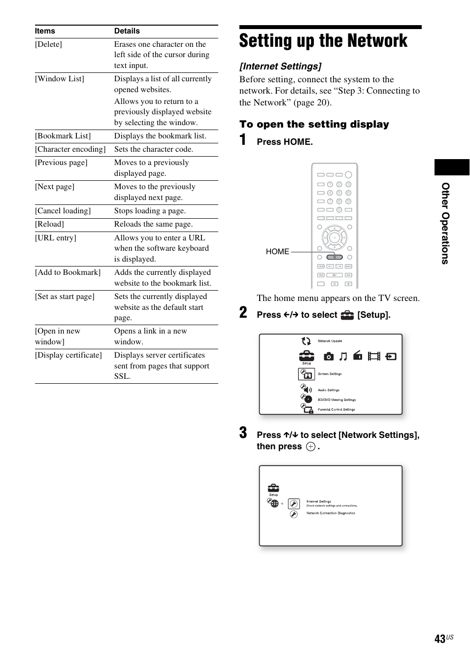 Setting up the network | Sony BDV-E280 User Manual | Page 43 / 68