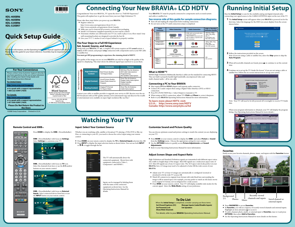 Sony KDL-52XBR6 User Manual | 2 pages