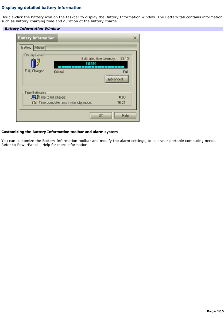 Displaying detailed battery information | Sony PCG-NV190 User Manual | Page 106 / 188