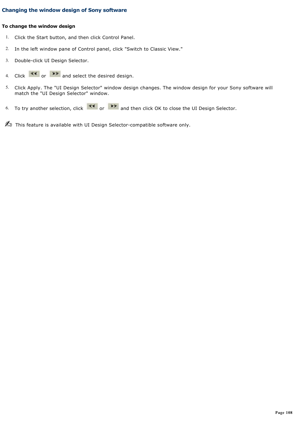 Changing the window design of sony software | Sony PCG-NV190 User Manual | Page 108 / 188