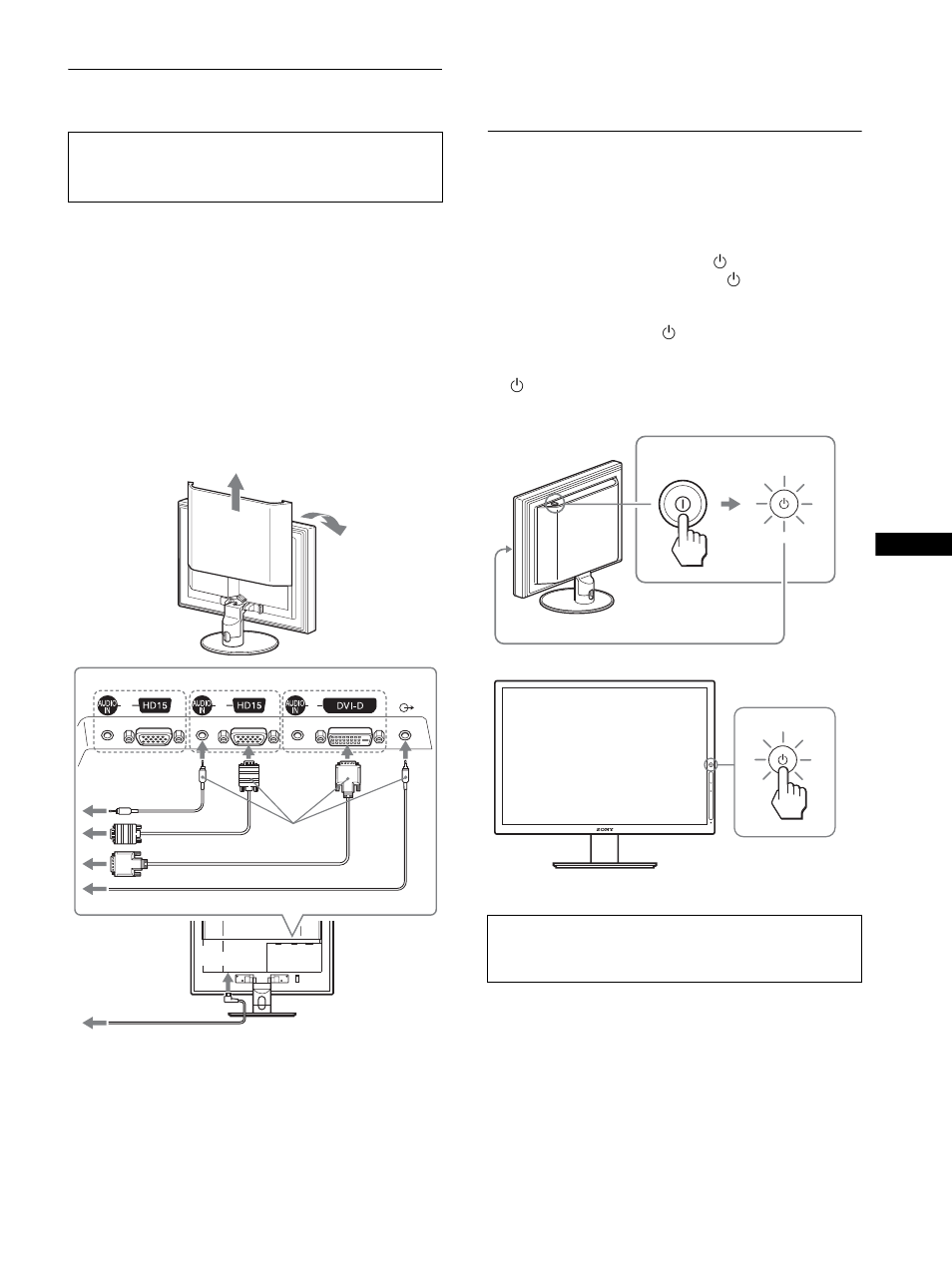 Conexión del monitor, Encendido del monitor y el computador | Sony SDM-P234 User Manual | Page 11 / 20