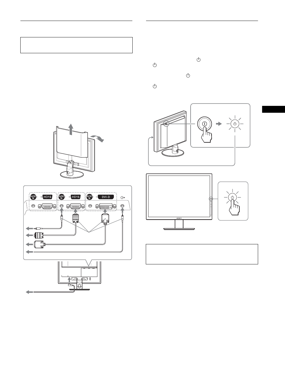 Connecting your monitor, Turning on the monitor and computer | Sony SDM-P234 User Manual | Page 3 / 20