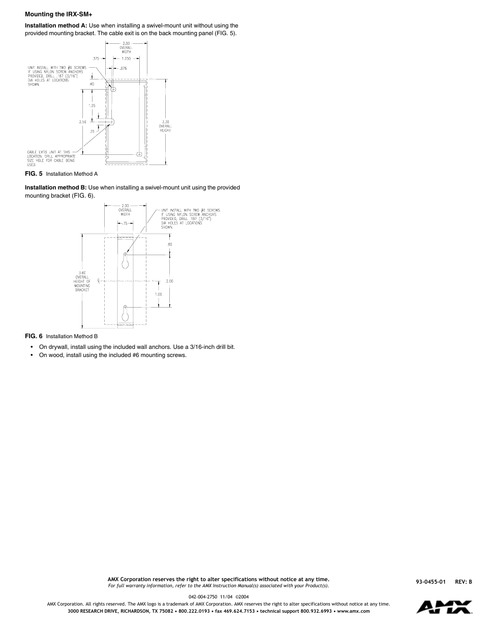 Mounting the irx-sm | AMX IRX-SM+ User Manual | Page 2 / 2