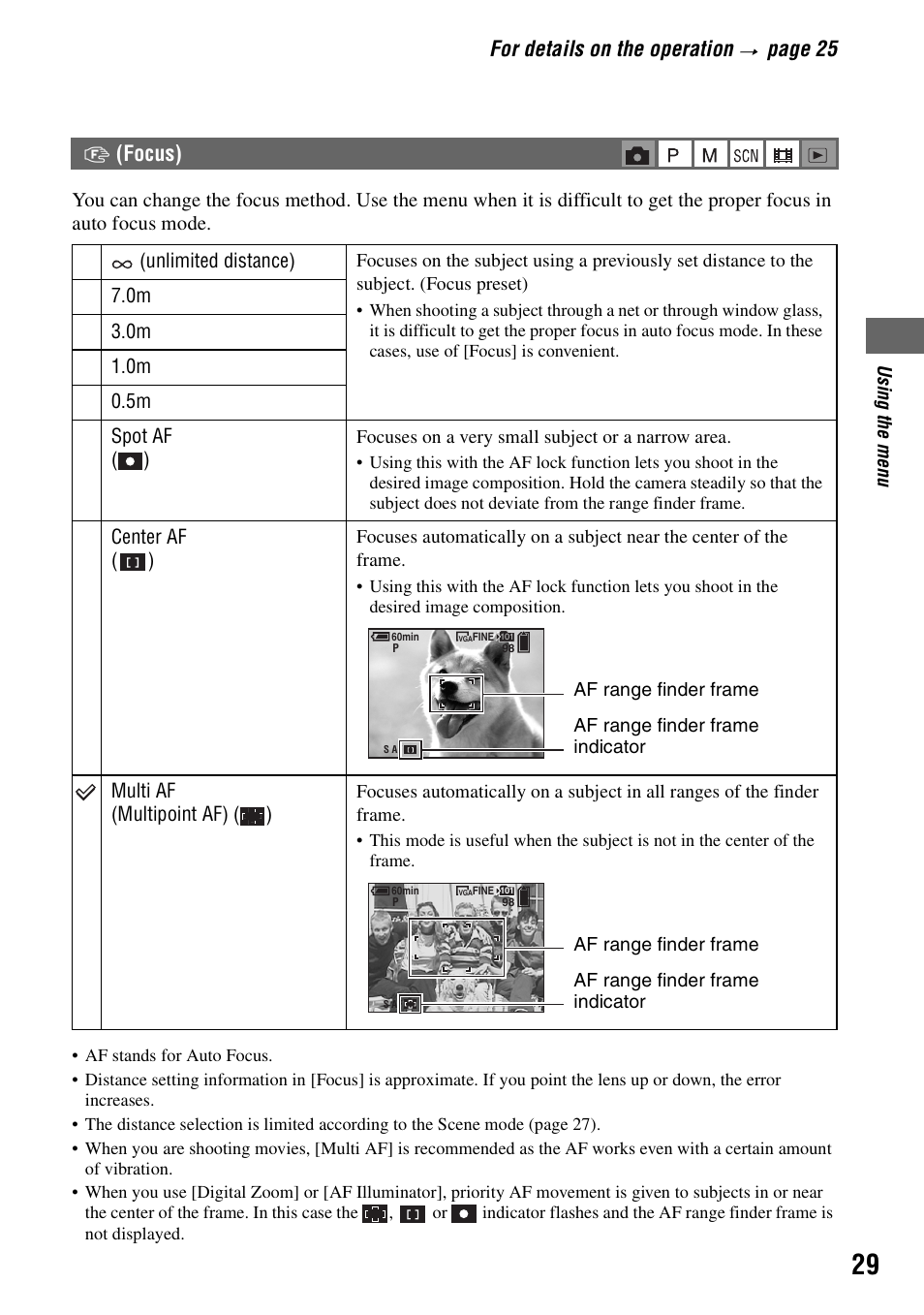 Focus), Ce (29), For details on the operation | Pa ge 25, 9(focus) | Sony DSC-P200 User Manual | Page 29 / 99