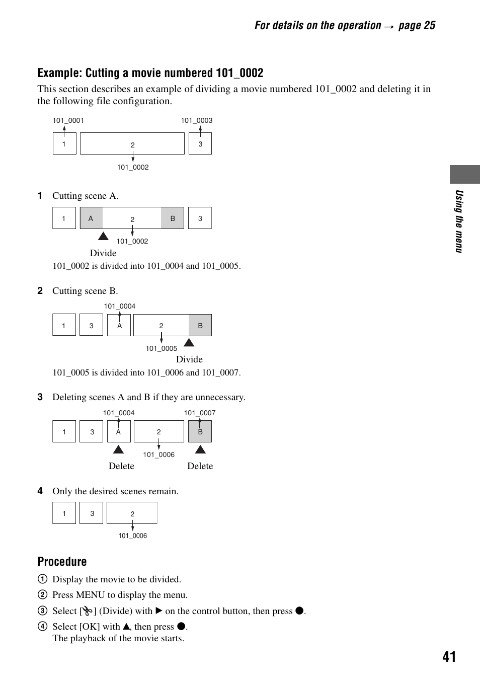 Procedure, For details on the operation, Pa ge 25 | Sony DSC-P200 User Manual | Page 41 / 99