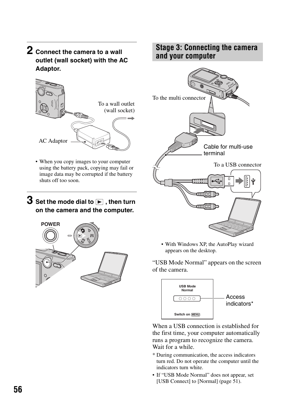 Stage 3: connecting the camera and your computer | Sony DSC-P200 User Manual | Page 56 / 99