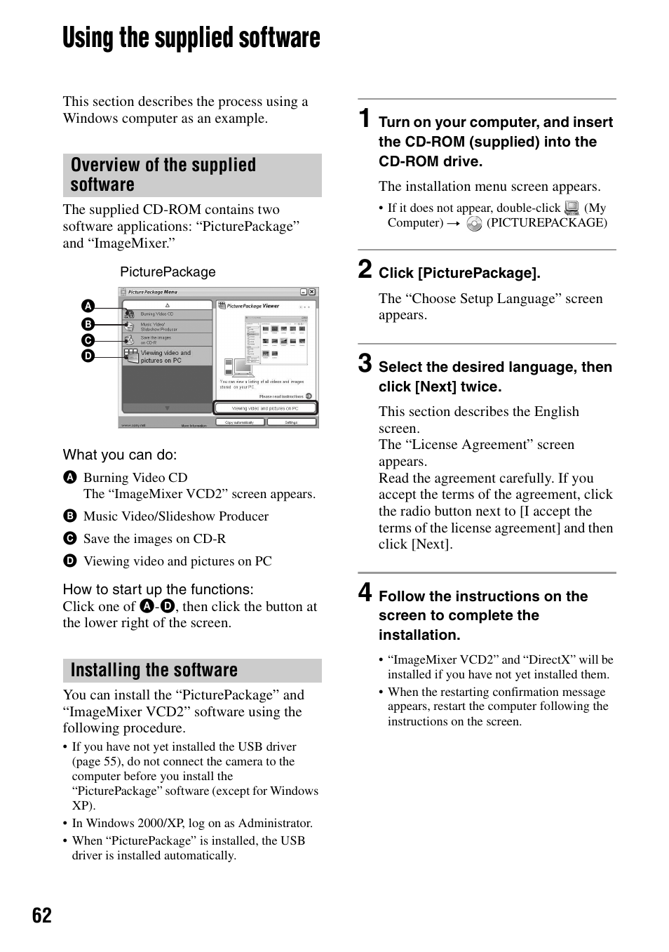 Using the supplied software | Sony DSC-P200 User Manual | Page 62 / 99