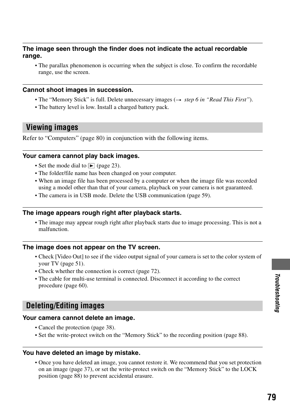 Viewing images deleting/editing images | Sony DSC-P200 User Manual | Page 79 / 99