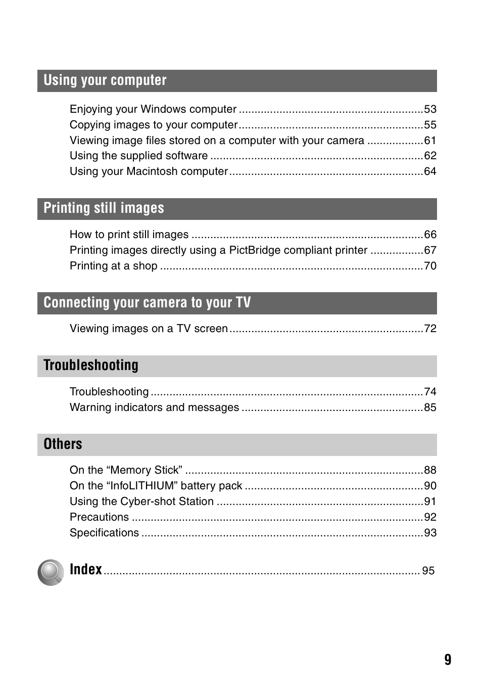 Sony DSC-P200 User Manual | Page 9 / 99