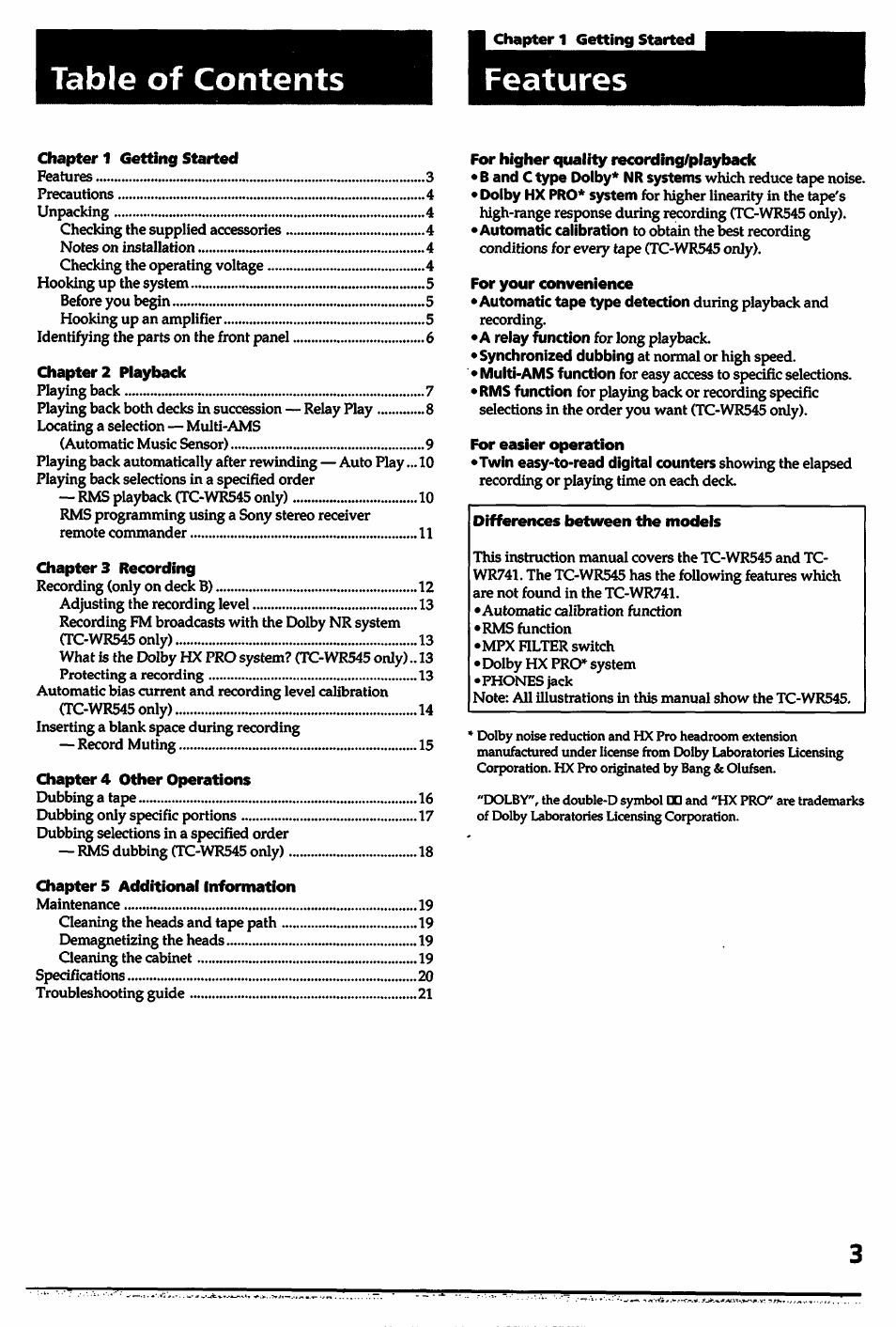 Sony TC-WR545 User Manual | Page 3 / 21
