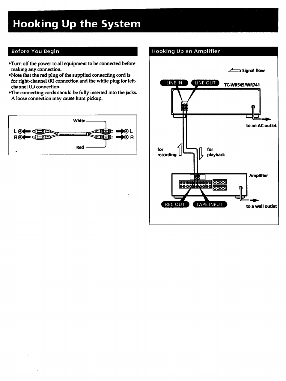 Hooking up the system | Sony TC-WR545 User Manual | Page 5 / 21