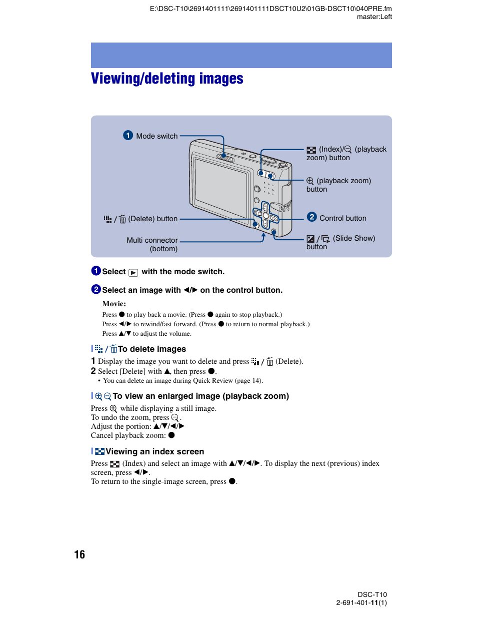 Viewing/deleting images | Sony DSC-T10 User Manual | Page 16 / 32