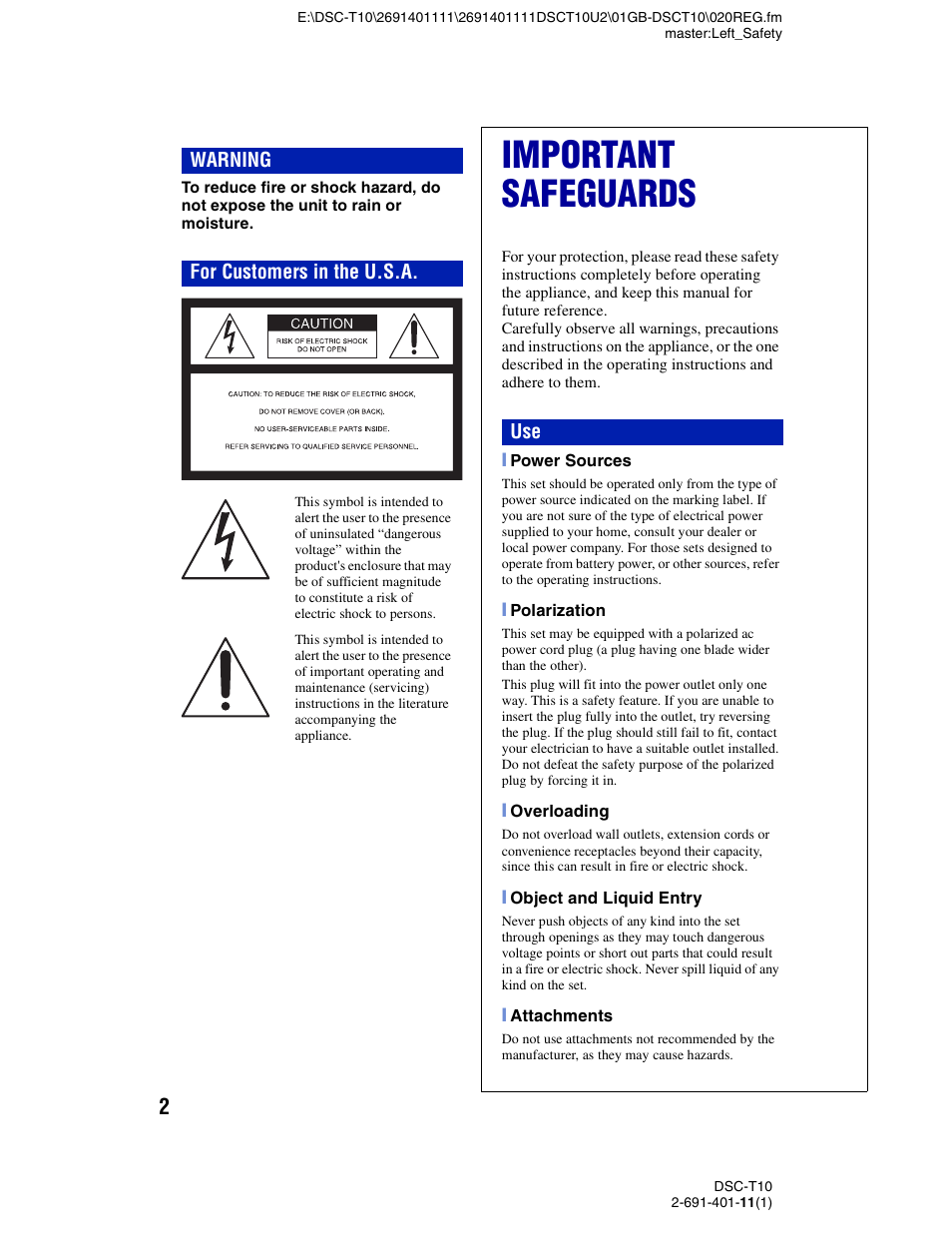 Important safeguards | Sony DSC-T10 User Manual | Page 2 / 32
