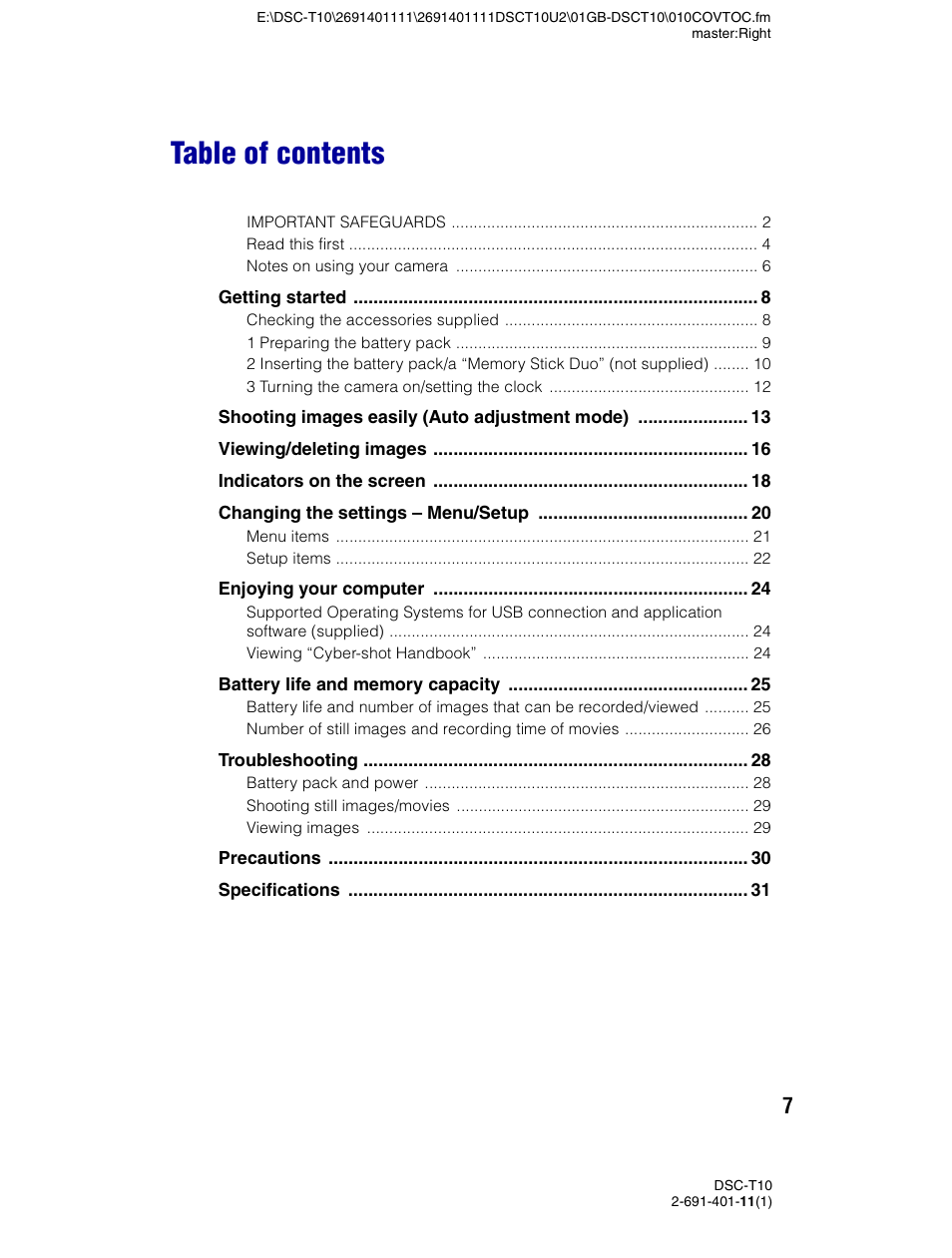 Sony DSC-T10 User Manual | Page 7 / 32