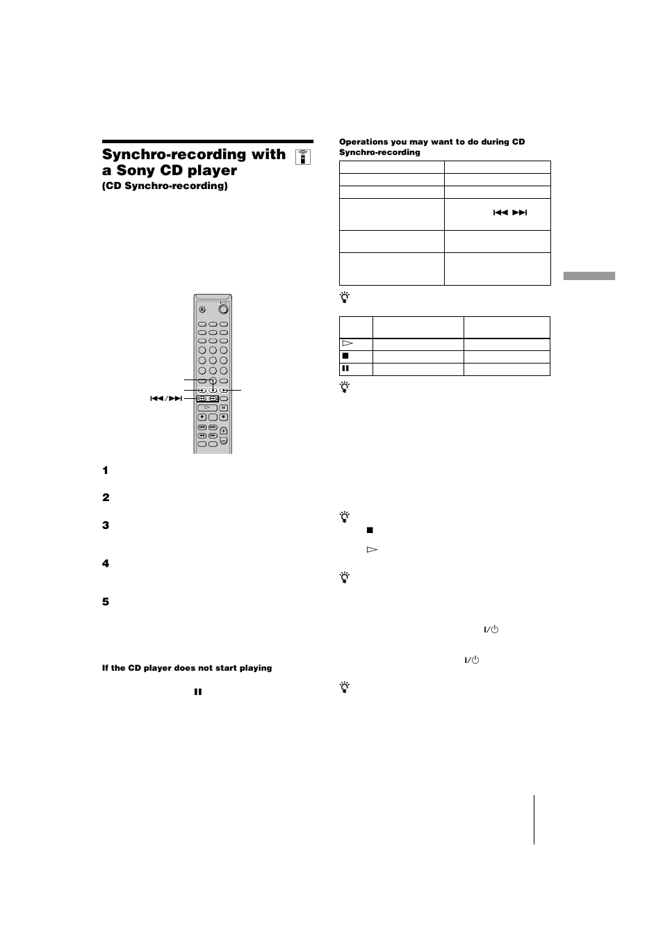 Synchro-recording with a sony cd player, Recording) 21, Tton (21) | N (21), Ns (21) | Sony MDS-JE440 User Manual | Page 21 / 60