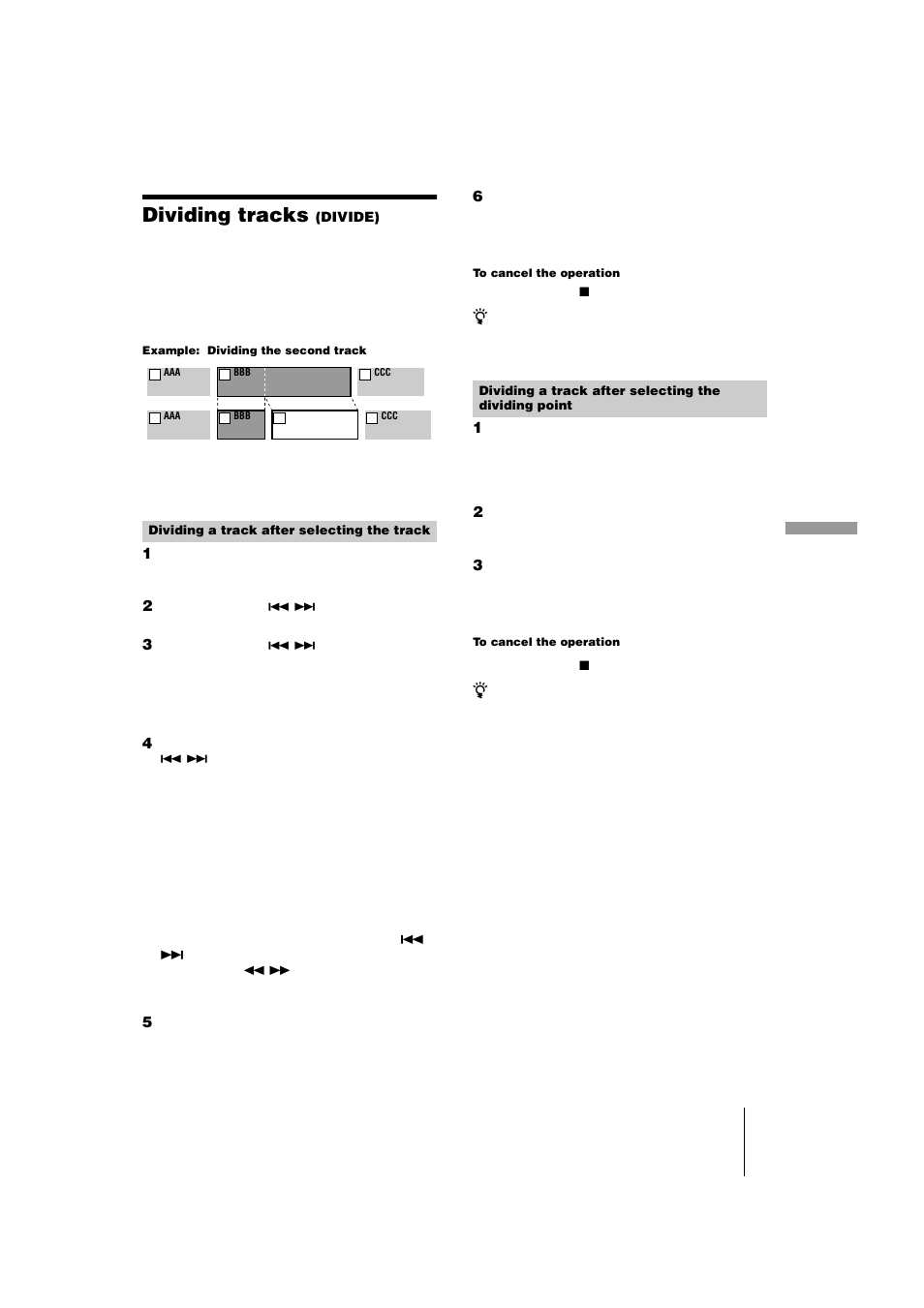 Dividing tracks, Dividing tracks (divide) 33 | Sony MDS-JE440 User Manual | Page 33 / 60