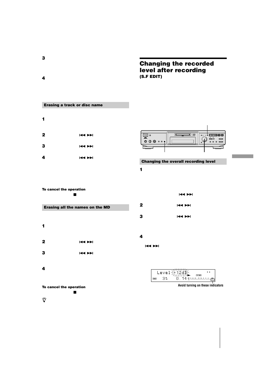 Changing the recorded level after recording, S.f edit) 37, Y) (37) | Sony MDS-JE440 User Manual | Page 37 / 60