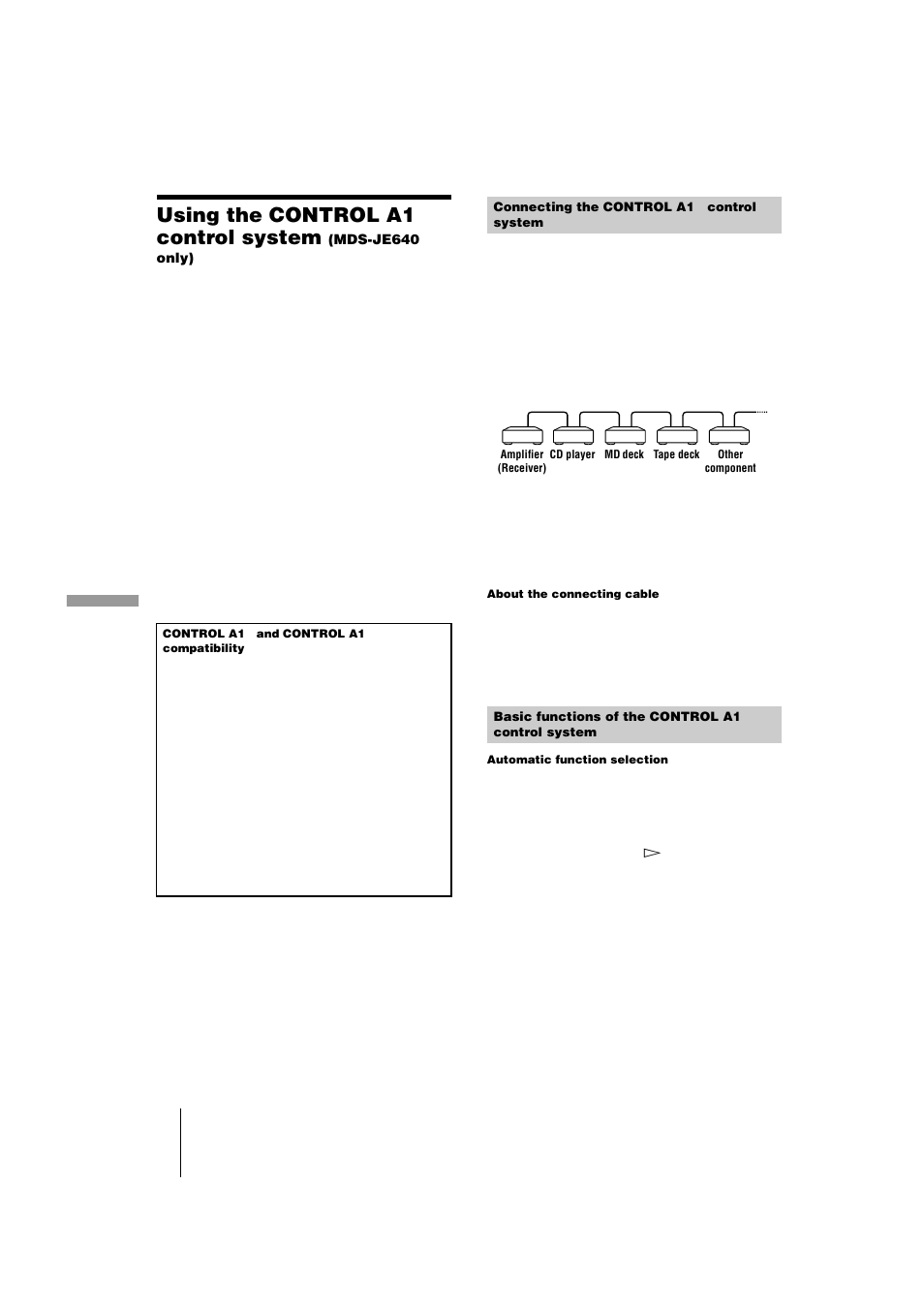 Using the controla1ii control system, Using the control a1, Mds-je640 | Only) 44, Ee “using the control a1, Control, Using the control a1 ιι control system | Sony MDS-JE440 User Manual | Page 44 / 60