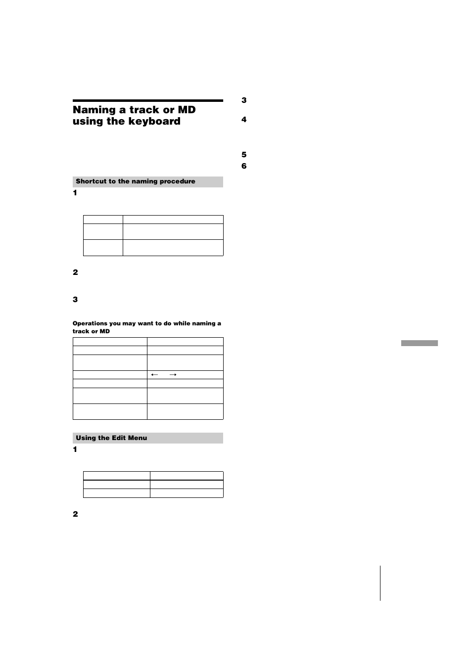 Naming a track or md using the keyboard | Sony MDS-JE440 User Manual | Page 47 / 60