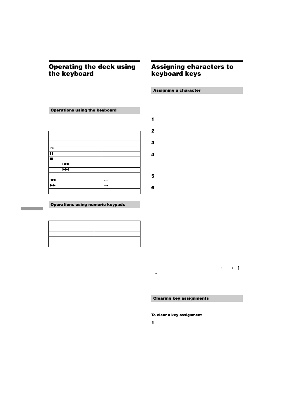 Operating the deck using the keyboard, Assigning characters to keyboard keys | Sony MDS-JE440 User Manual | Page 48 / 60