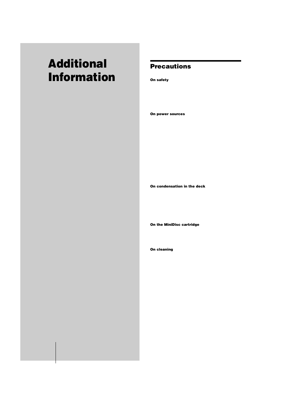 Additional information, Precautions | Sony MDS-JE440 User Manual | Page 50 / 60