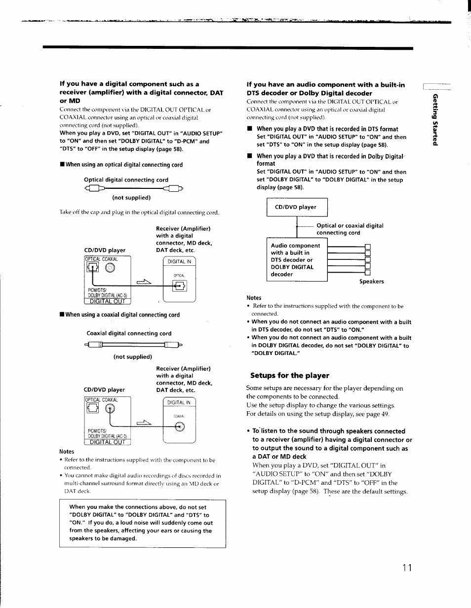 Setups for the player | Sony DVP-C650D User Manual | Page 11 / 76