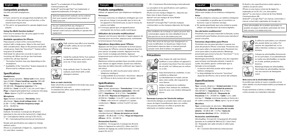 Sony MDR-EX110AP User Manual | Page 2 / 2