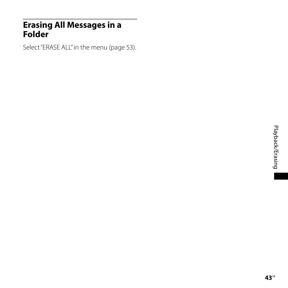 Erasing all messages in a folder, Erasing all messages, In a folder | Sony ICD-SX68 User Manual | Page 43 / 88