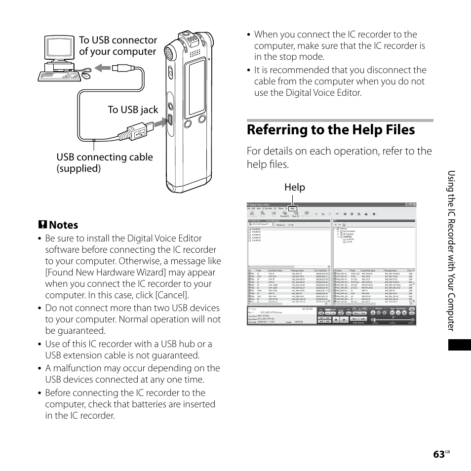 Referring to the help files | Sony ICD-SX68 User Manual | Page 63 / 88