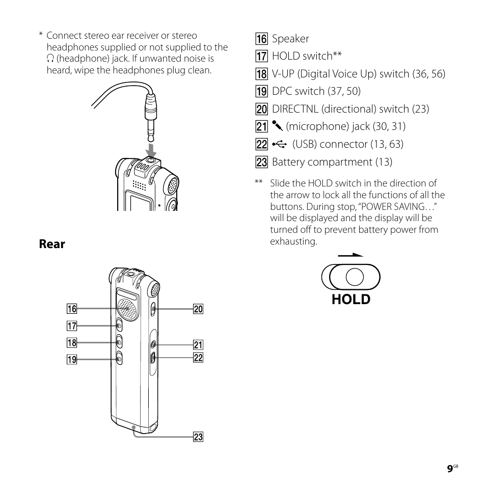 Rear | Sony ICD-SX68 User Manual | Page 9 / 88