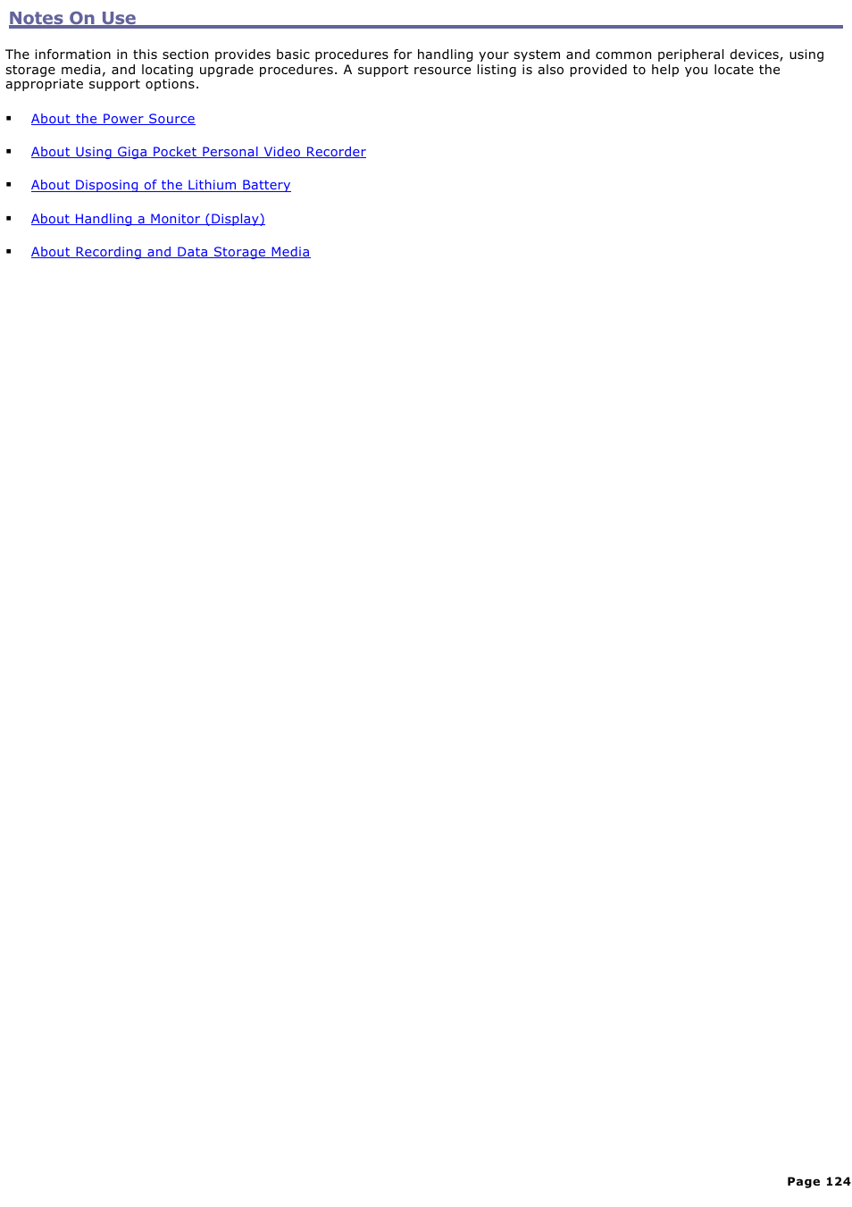 Notes on use | Sony PCV-W600G User Manual | Page 124 / 138