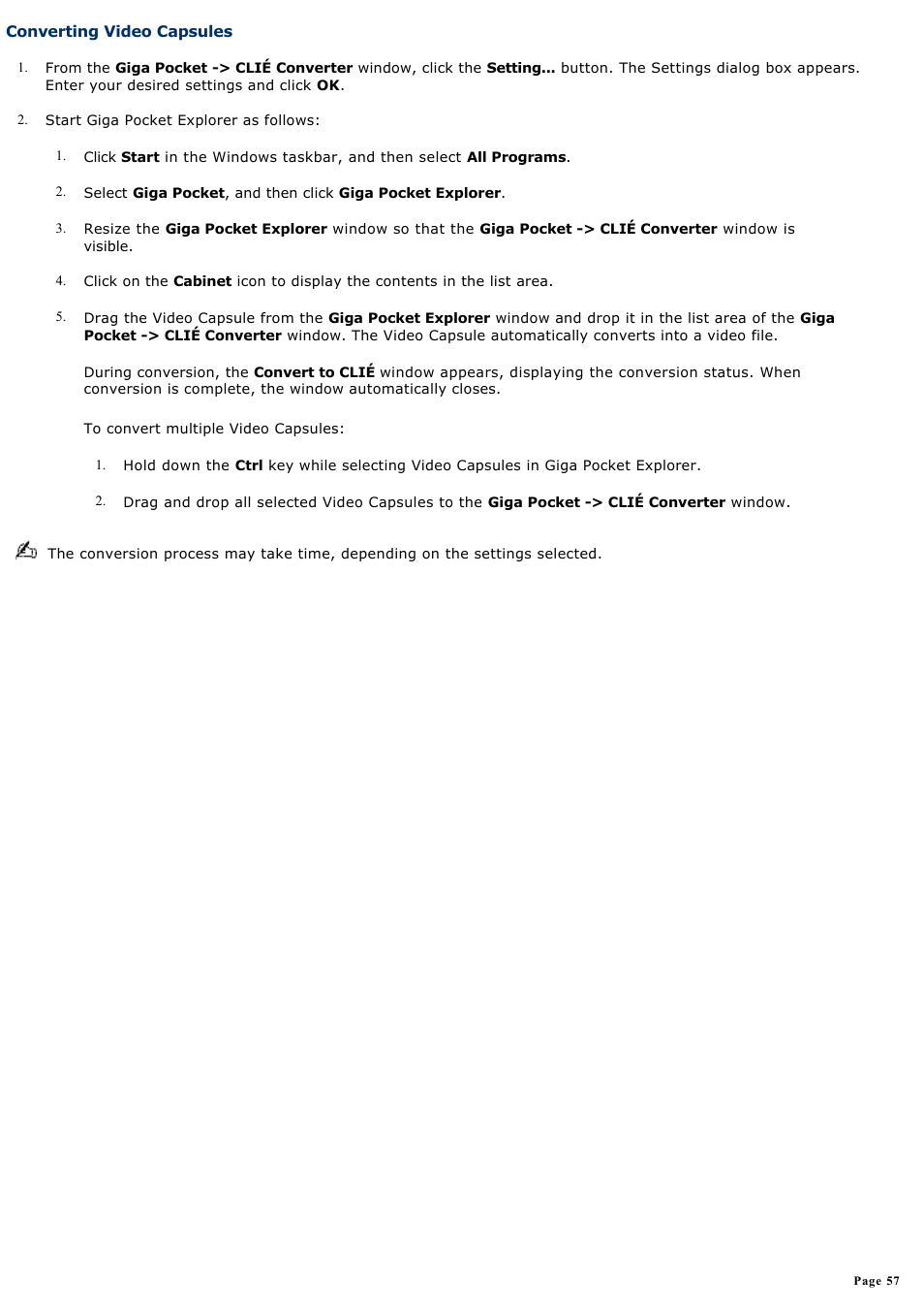 Converting video capsules | Sony PCV-W600G User Manual | Page 57 / 138